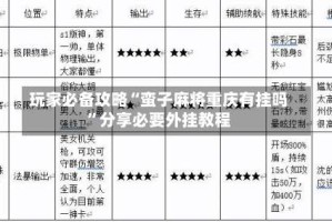 玩家必备攻略“蛮子麻将重庆有挂吗”分享必要外挂教程