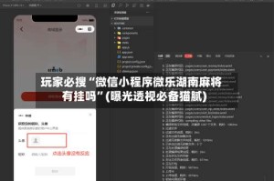 玩家必搜“微信小程序微乐湖南麻将有挂吗”(曝光透视必备猫腻)