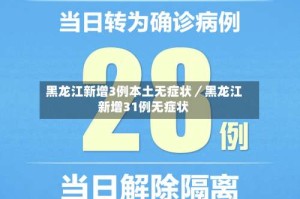 黑龙江新增3例本土无症状／黑龙江新增31例无症状