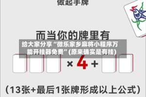 给大家分享“微乐家乡麻将小程序万能开挂器免费”(原来确实是有挂)