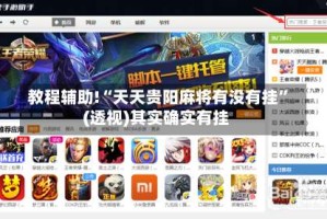 教程辅助!“天天贵阳麻将有没有挂”(透视)其实确实有挂