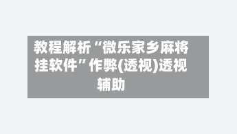 教程解析“微乐家乡麻将挂软件”作弊(透视)透视辅助-第1张图片