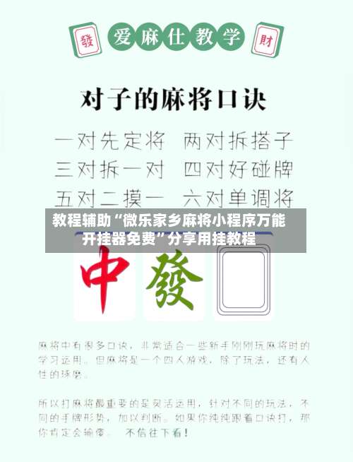 教程辅助“微乐家乡麻将小程序万能开挂器免费”分享用挂教程-第1张图片